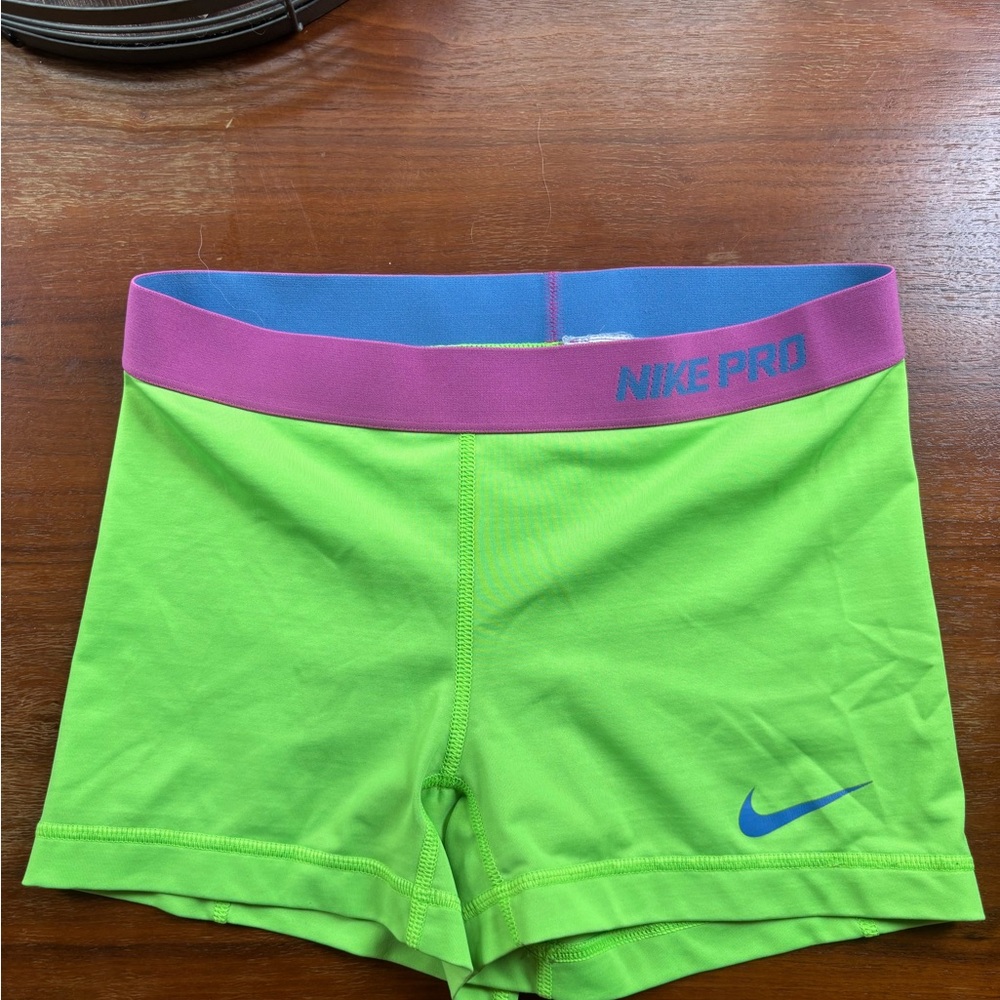 Nike Pro Neon Green Bike Shorts with Pink Waistband